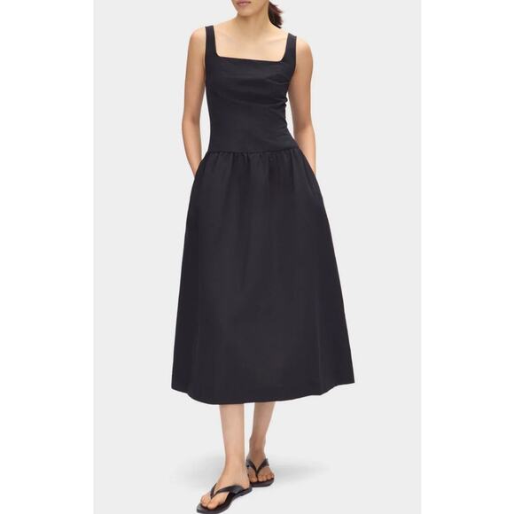 aligne Dresses & Skirts - Aligne Rosia Drop Waist Linen Midi Dress Black Casual Basic Vacation Size 4
